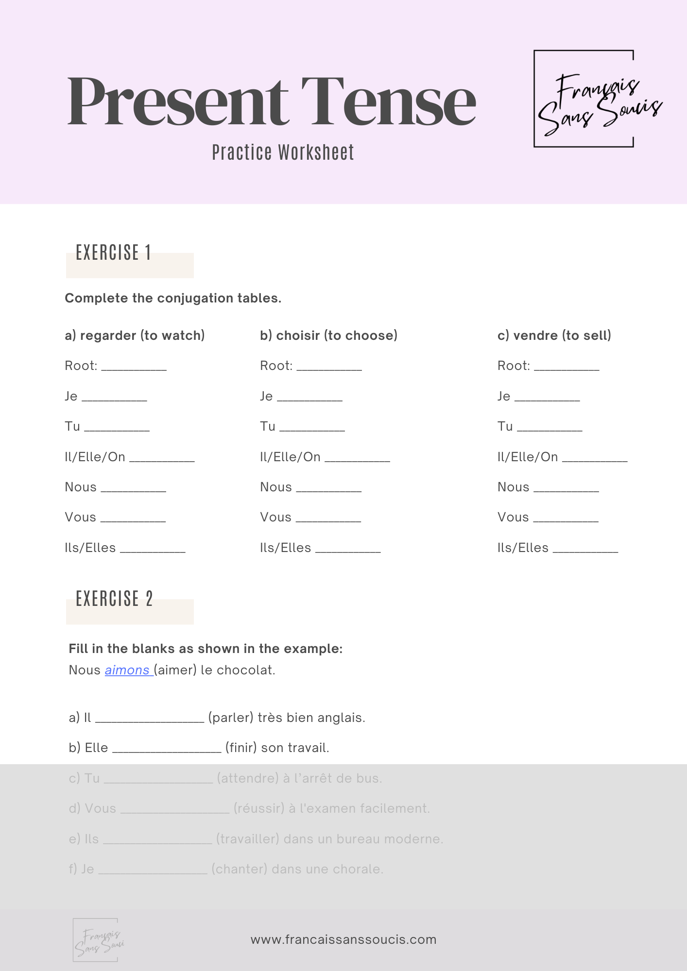 Present Tense Conjugation Practice Worksheet