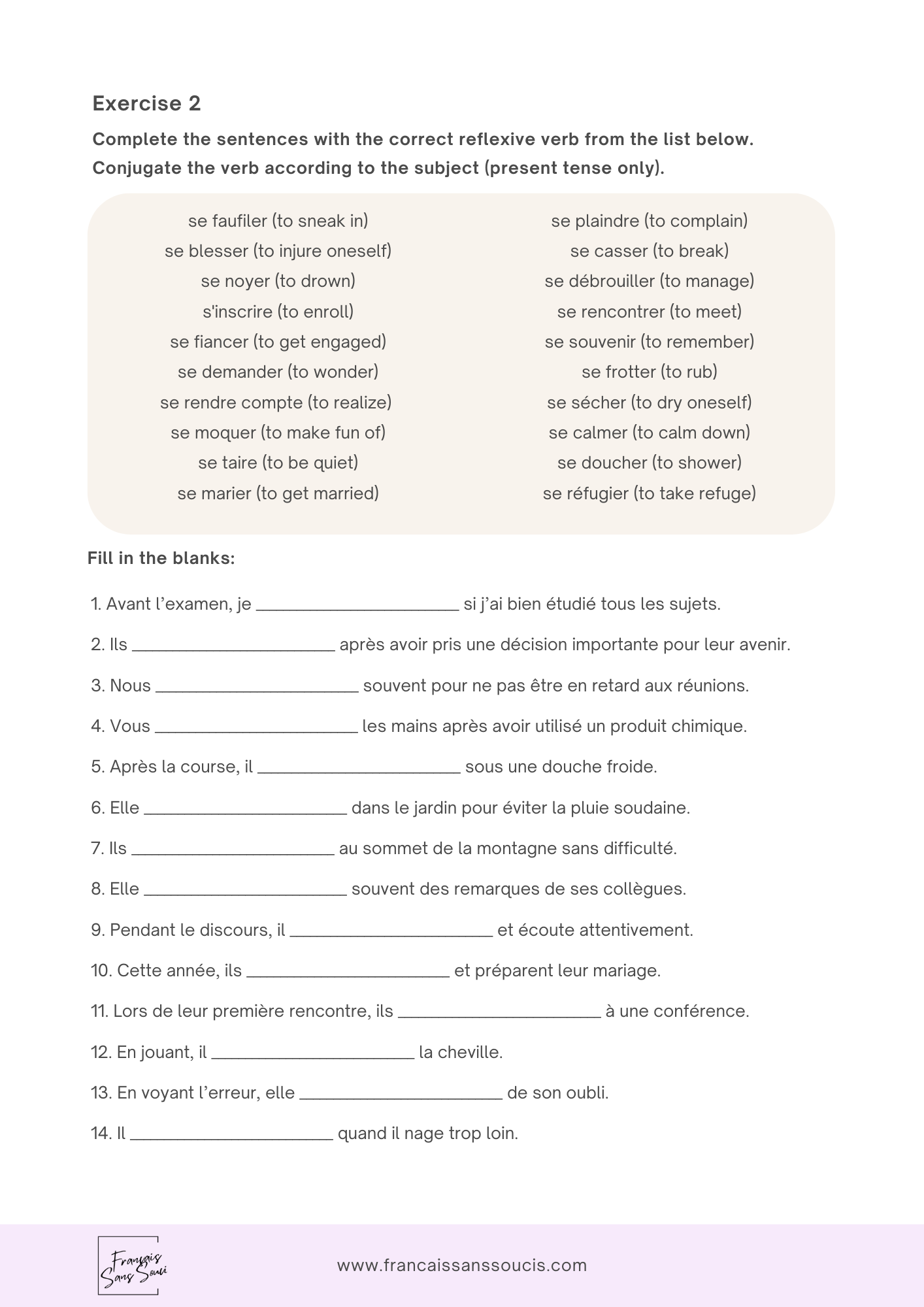 Reflexive Verbs Practice Workbook